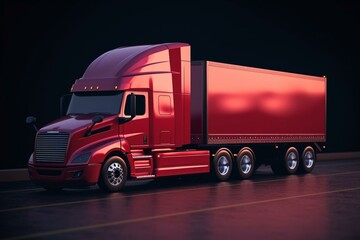 Logistics concept. Freightliner truck moving with container. 3D illustration. Generative AI - obrazy, fototapety, plakaty