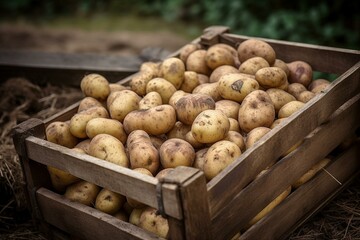 Potatoes harvested from an organic farm field. Generative AI