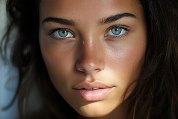 Face of beautiful young woman. Generative AI