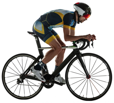 Triathlon male athlete cycle training isolated on transparent background. Practicing in cycling wearing sports equipment. Concept of healthy lifestyle, sport, action, motion, hobby, health - Powered by Adobe