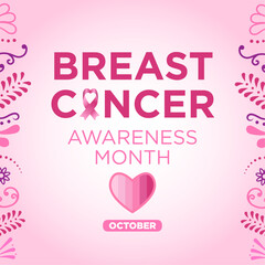 Banner del Día Internacional de lucha contra el Cáncer de mama, con listón y corazón rosa del mes de octubre