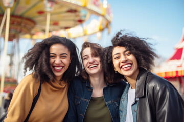 Fototapeta premium Happy young friends having fun in amusement park Prater in Vienna