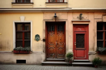 Fotobehang Old town, old market square, Warsaw door and window. Generative AI © Isabela