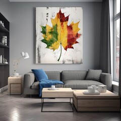 The composition of the room strikes a balance of simplicity and maple leaf painting.