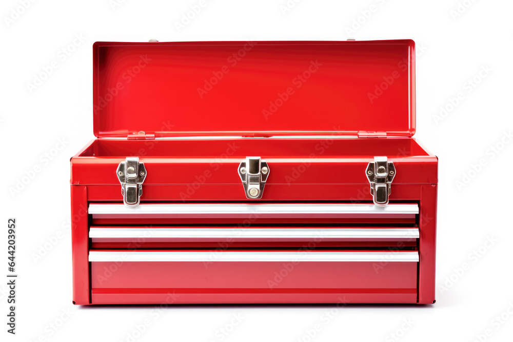 Wall mural sturdy toolbox: a robust red metal toolbox, its steel construction and chrome handle ready to tackle