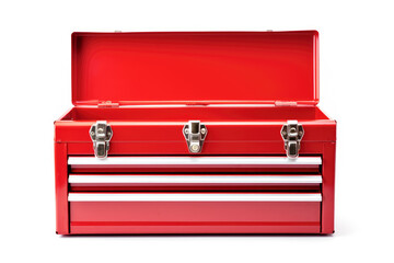 Sturdy Toolbox: A robust red metal toolbox, its steel construction and chrome handle ready to tackle various repair tasks.