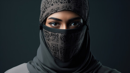 Naklejka premium Islamic Woman in Pandemic Protective Gear with Face Mask - Generative AI
