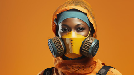 African American Woman with Face Mask and Face Shield During Pandemic Yellow - Generative AI