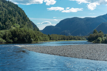 Curved river in the mountains. Norway landscape. 
