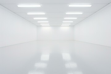 An empty white room with a white floor. Generative AI
