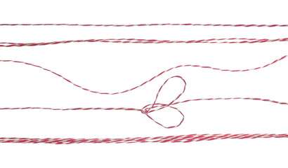 Set red white twisted post rope isolated on white, clipping path   - obrazy, fototapety, plakaty
