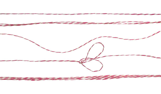 Set red white twisted post rope isolated on white, clipping path  