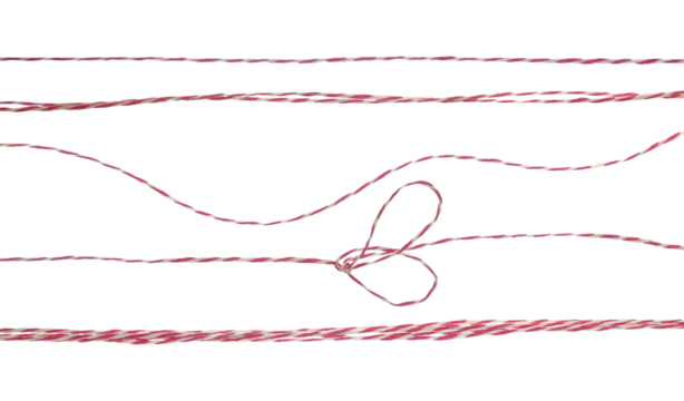 Set red white twisted post rope isolated on white, clipping path  