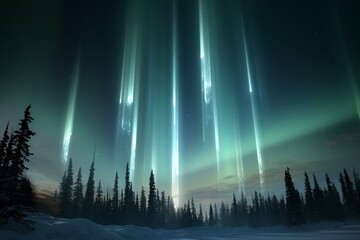 Illustration of Canada's light pillars: vertical light beams. Generative AI - obrazy, fototapety, plakaty