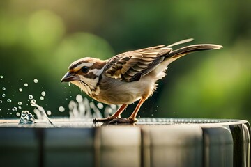 sparrow sitting in water