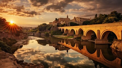 Spain's Tarragona at dusk, the Roman Ponte del Diable - obrazy, fototapety, plakaty