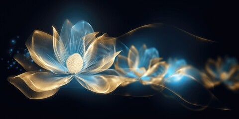 Beautiful abstract gold and blue night photo floral design background banner. beautiful Generative AI AIG32
