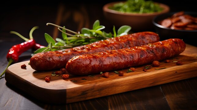 Chorizo sausage. Fresh herbs, garlic, pepper, and chili peppers are all added to the traditional Spanish chorizo sausage. traditional food.