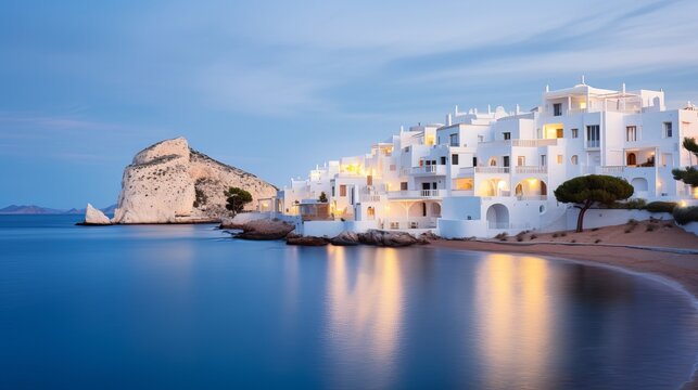 White houses in Altea at dusk in Costa Blanca, Spain
