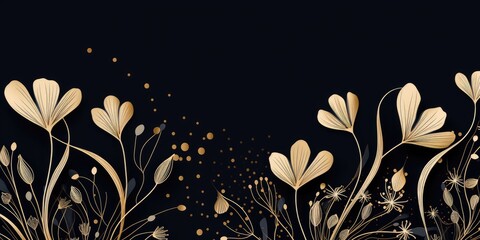 Beautiful abstract black and gold luxury simple doodle cartoon floral design background. beautiful Generative AI AIG32
