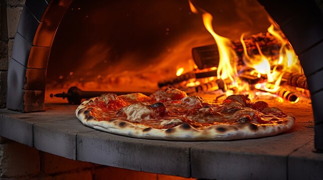 Fires in the pizza oven. Pizza Oven With Traditional Firewood Stone Fire
