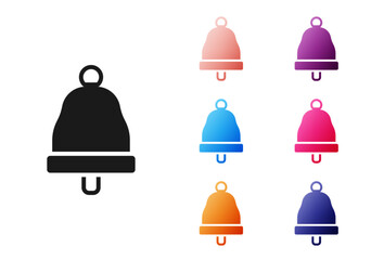 Black Ringing bell icon isolated on white background. Alarm symbol, service bell, handbell sign, notification symbol. Set icons colorful. Vector