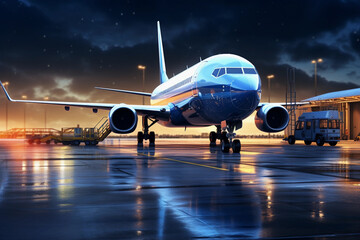 Fototapeta na wymiar Aviation industry and airplane in hangar or airport