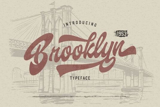 Brooklyn typeface. Original Brush Script Font. Vector Illustration.