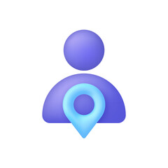 3D Position icon. Location pin with man icon. GPS navigator pointer.