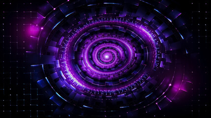Fototapeta premium Purple spiral and dark background, neon grids, molecular. 