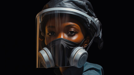 African American Woman Doctor Nurse with Mask and Protective Face Shield Pandemic Covid - Generative AI