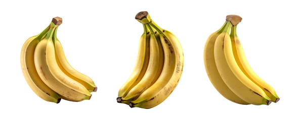 Set of bunch banana isolated on transparent background. Concept of healthy fruit and fruit.