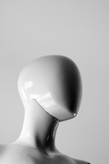 3d rendered illustration of a head,Male shop mannequin fashion mannequin in the window of a department store wearing current women's fashion clothes.