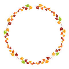 Autumn leaf circle frame. Leaves stamp print round decor. Grunge folage imprints