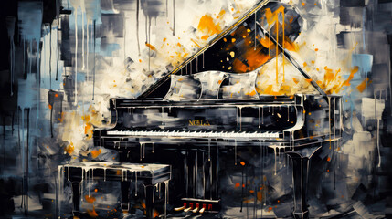 Painting of grand piano in watercolor style. Abstract background. Ai generative.