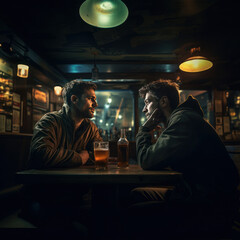 Fototapeta na wymiar Two Guys Drinking in the Pub