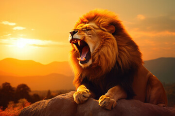 Dramatic Lion's Sunset Roar