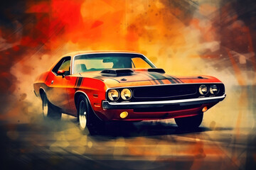 Painted Classic: Retro Muscle Car Illustration