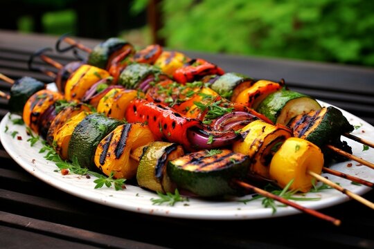 Herbed grilled vegetarian barbecue vegetables. Generative AI
