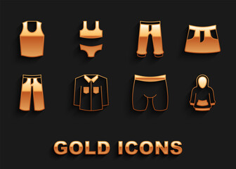 Set Shirt, Skirt, Hoodie, Cycling shorts, Pants, Undershirt and Swimsuit icon. Vector