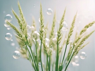 Cosmetics background, pastel Molecules, science background, lab background, herbal leaves, beauty products, bubbles background,Abstract Chemistry generative ai illustration art