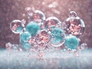 Cosmetics background, pastel Molecules, science background, lab background, herbal leaves, beauty products, bubbles background,Abstract Chemistry generative ai illustration art