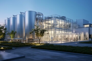 Fototapeta na wymiar An innovative beverage production facility that prioritizes sustainability. Generative AI