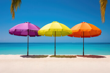Fototapeta na wymiar Vibrant Beach Parasols Against Crystal-Clear Waters