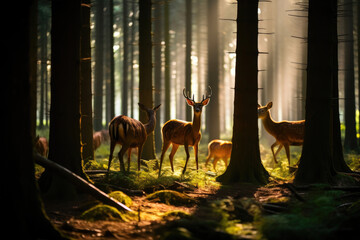 Old-Growth Forest Deer in Sunset