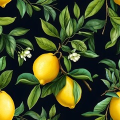 Lemons plant old style seamless pattern.