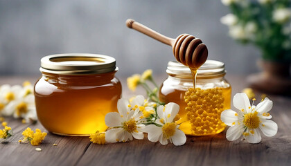 Delicious fresh honey with Jar generative ai
