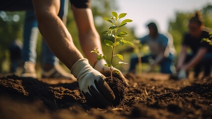 men are planting trees and watering them to help increase oxygen in the air and reduce global warming, Save world save life and Plant a tree