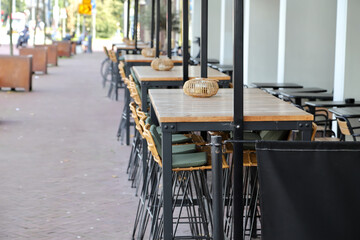 tables and chairs in a cafe