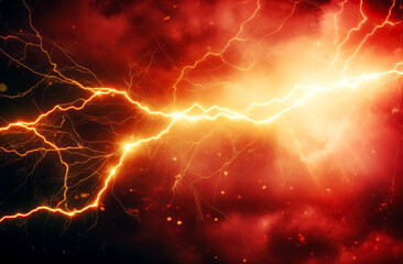 Red lightning flash with red and yellow color, textured surface layers, poster, electric.